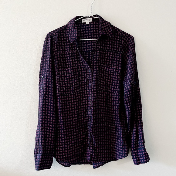 EXPRESS Satin Printed Boyfriend Portofino Blouse - Size S - Picture 1 of 3